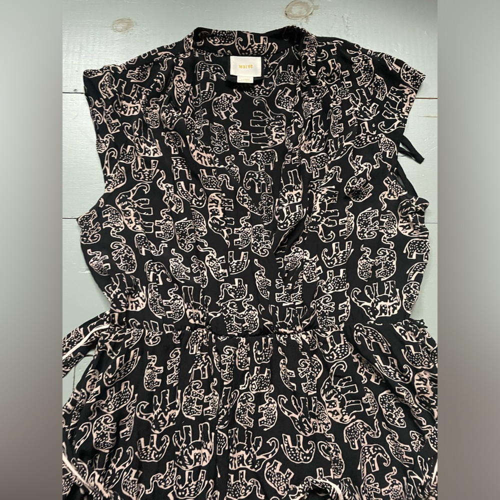 Anthropologie Black Elephant Tie Maeve Dress Large